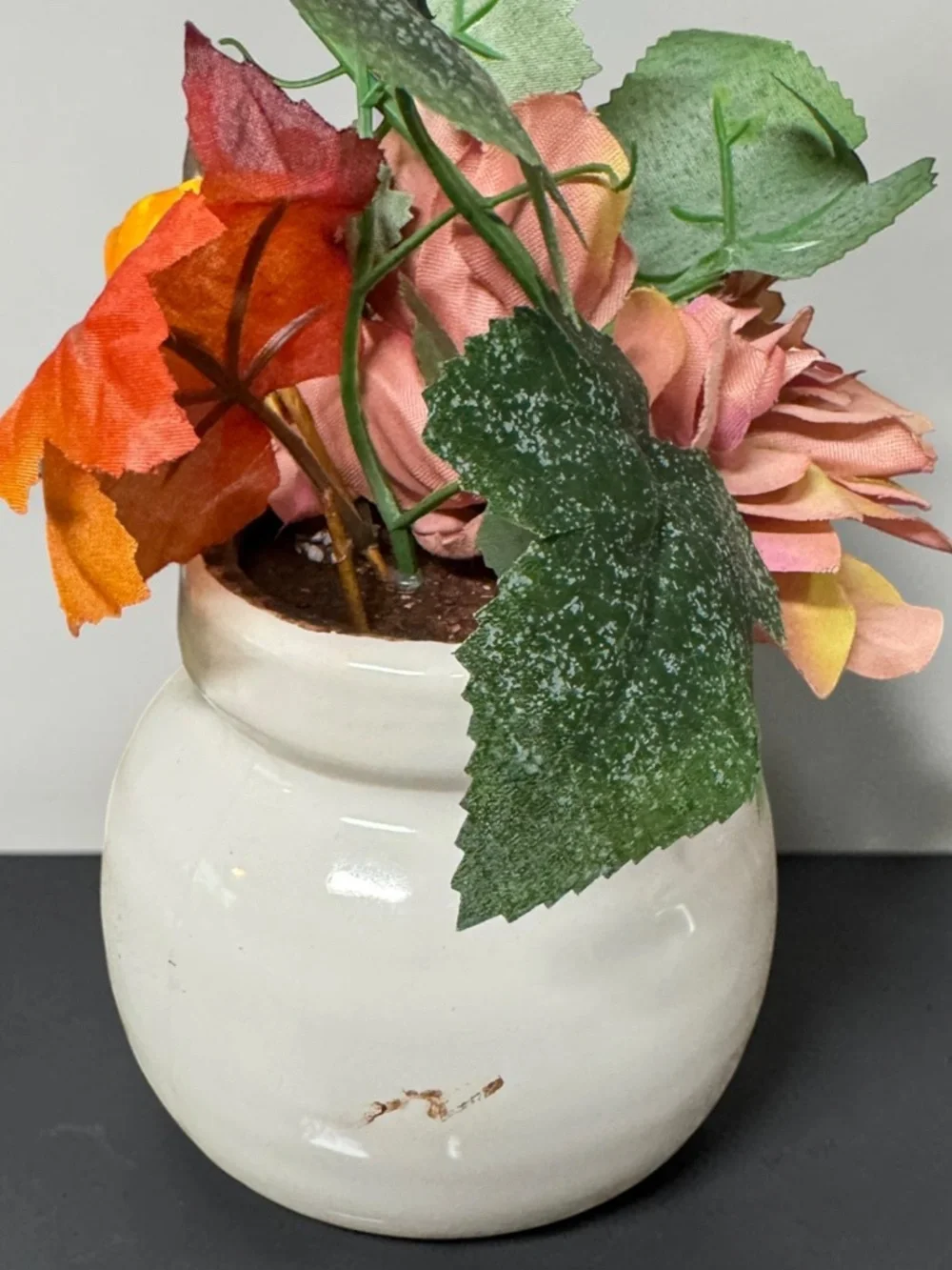 NWT Set of 2 Fall Floral Arrangements Pumpkin Ceramic Vases